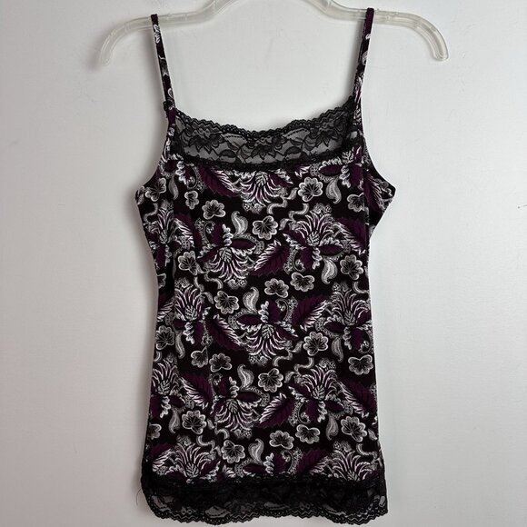 Maurices Tops - Vintage Y2K Black Maroon Floral Lace Cami Tank Top Camisole Women’s Small